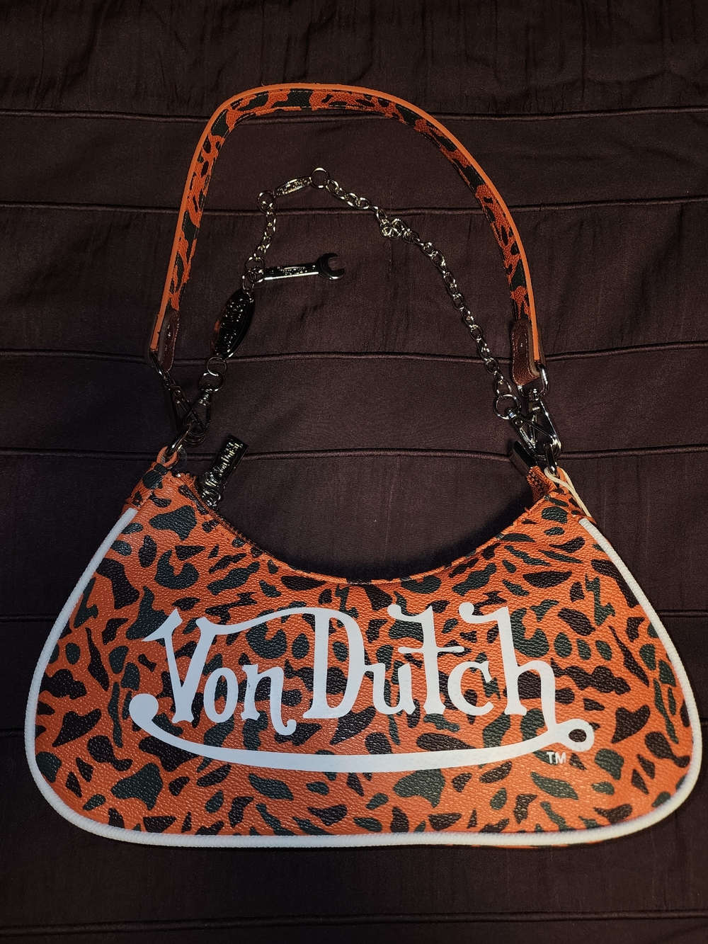 NWT $105 Von Dutch Orange and Black Leopard Print Shoulder Bag